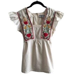 Vintage San Francisco Shirt Works Cotton Embroidered Ruffle Sleeve Top Boho